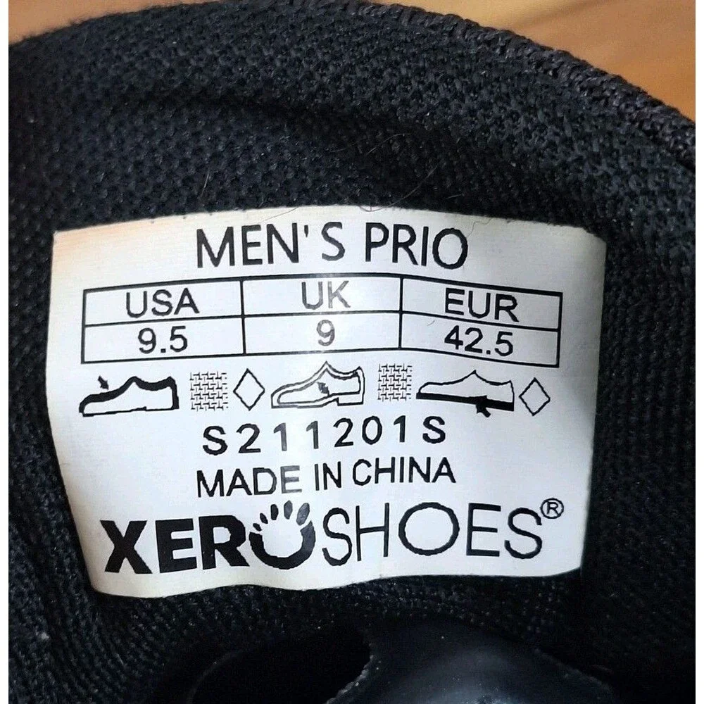 Xero Shoes Prio Men's 9.5 Barefoot Running Sneakers Black Minimalist Lightweight